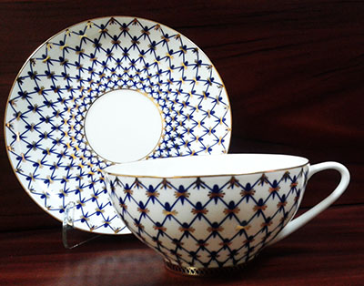 Чашка с блюдцем чайная Купольная "Кобальтовая сетка"