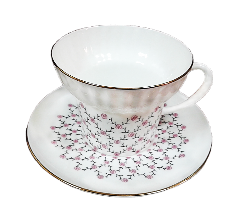 Чашка с блюдцем Волна "Розовая сетка"