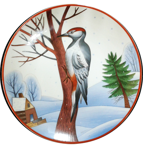 Тарелка декоративная Эллипс "Пестрый дятел" 195