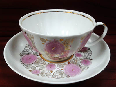 Чашка с блюдцем чайная Белый лебедь "Розовый сад"