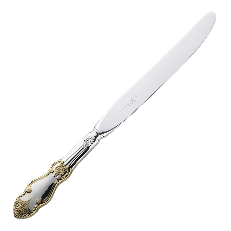 Нож столовый  "Ceрeбрянaя рoзa" частично позолоченный
