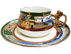 Чашка с блюдцем чайная Билибина "Деревня на озере"