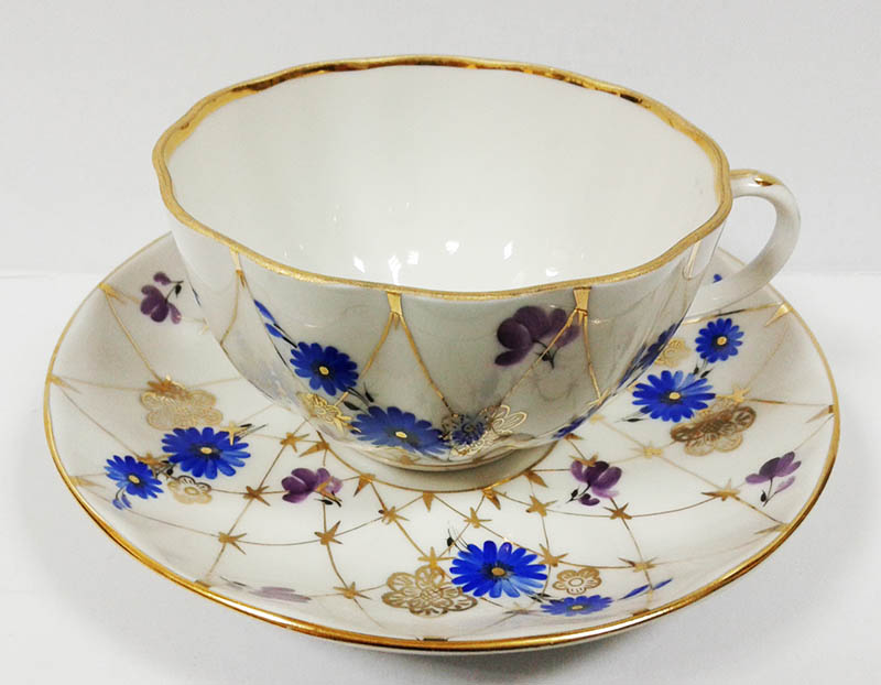 Чашка с блюдцем чайная Тюльпан "Золотая сетка"