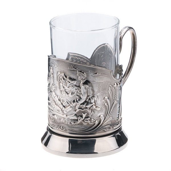 Набор для чая 1 предметный со стаканом никелированный "Герб"